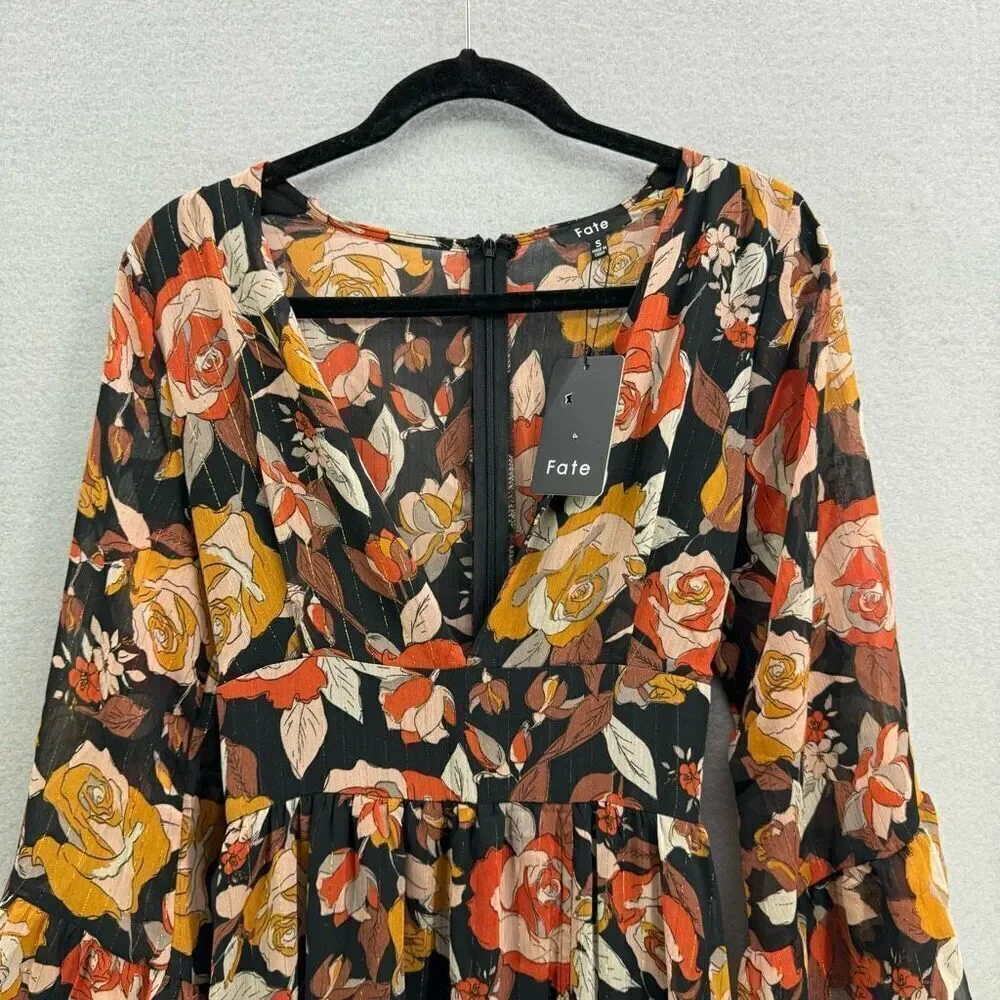 NWT Fate Womens Multicolor Floral Print Deep V-Neck Maxi Dress Size Small - Picture 4 of 12